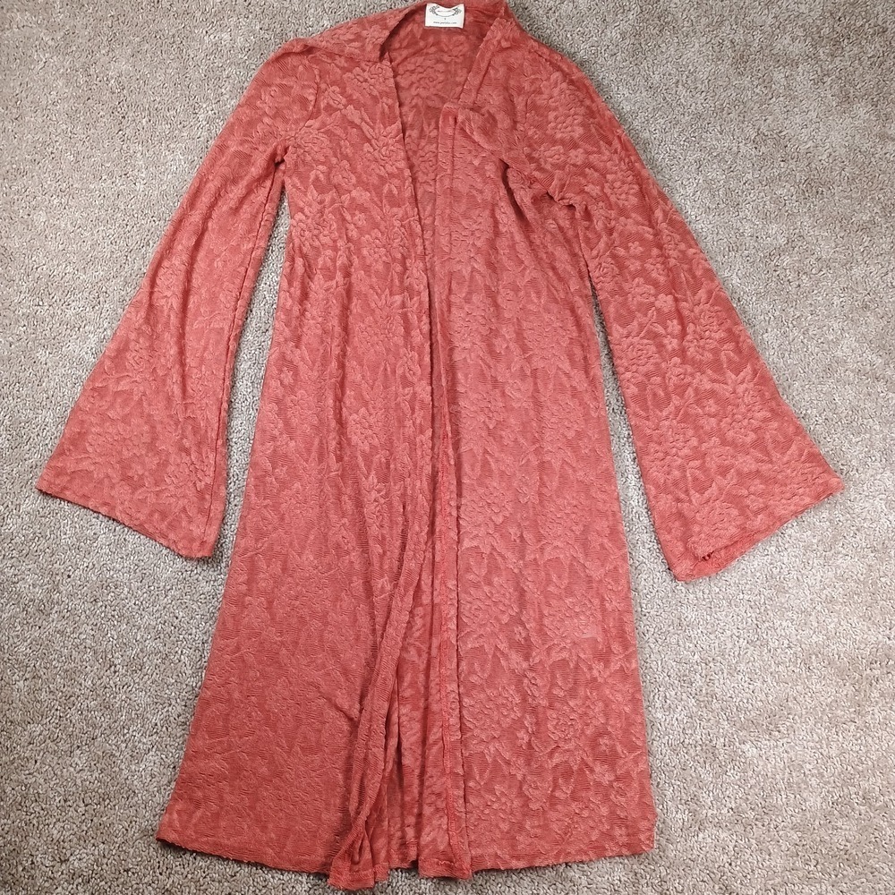 Mia Joy Lacey Coral Blush Semi Sheer Kimono Fall Size Small